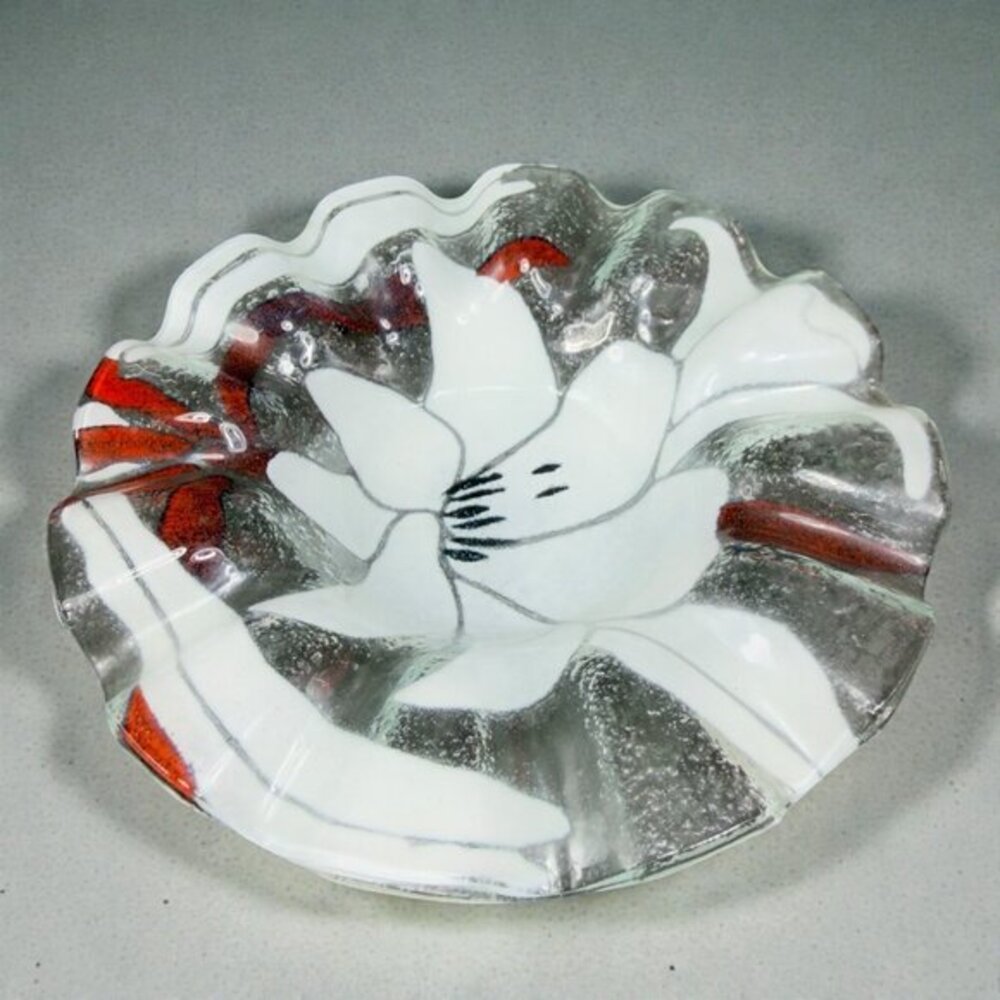 Vintage Sydenstricker Fused Glass Ruffled Dish Deep Plate Trinket‎ Holder Flower